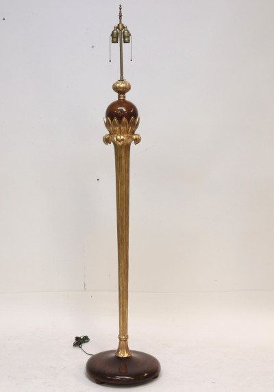 Image for Lot Carved Giltwood Mahogany Floor Lamp