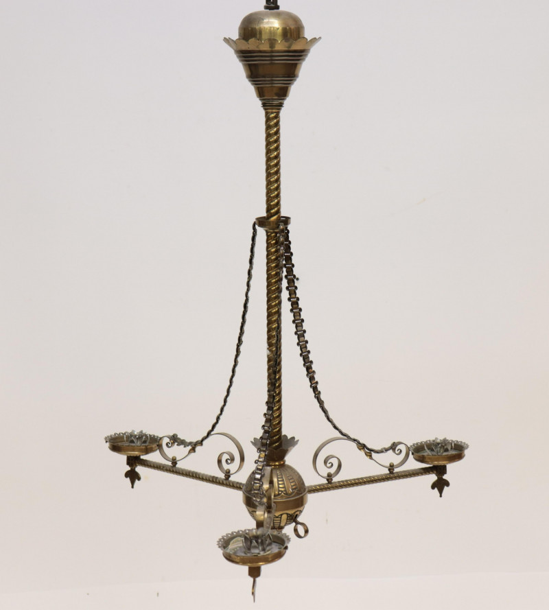 Brass 3-Light Chandelier, circa 1900