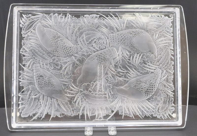 Lalique Clear & Frosted Glass Partridge Tray
