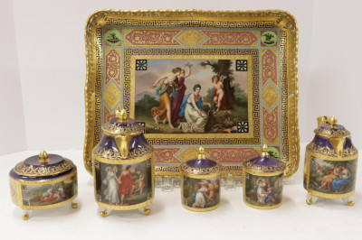 Image for Lot Austrian 6-Piece Porcelain Chocolate Set, 19th C.