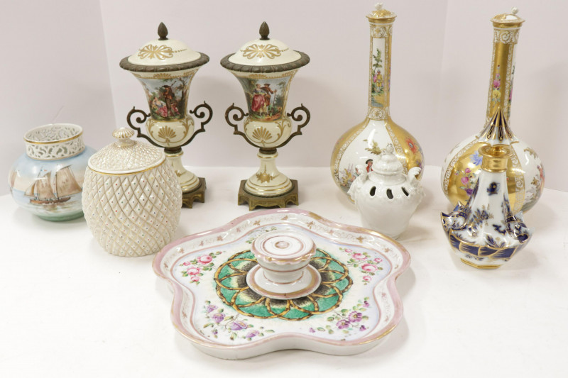 9 European Porcelain Vases; Meissen, Limoges..