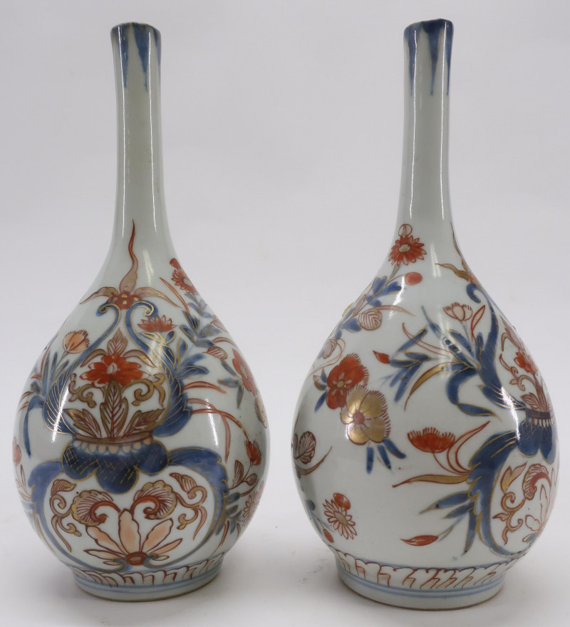 Pair Chinese Imari Decorated Bottle Vases