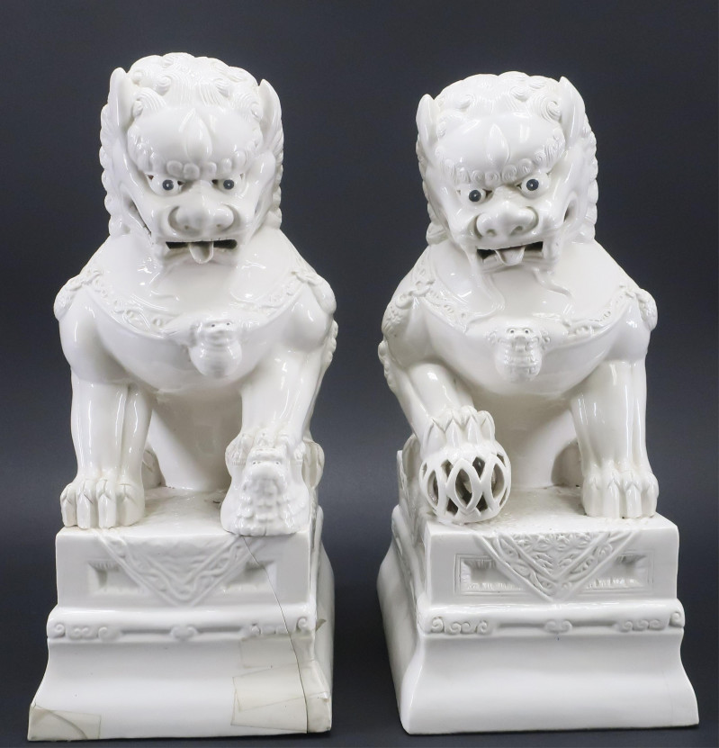 Pair Chinese Blanc de Chine Foo Lions