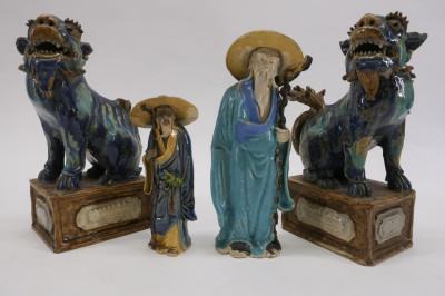 Image for Lot Pair Ming Style Foo Dogs & Male Figures