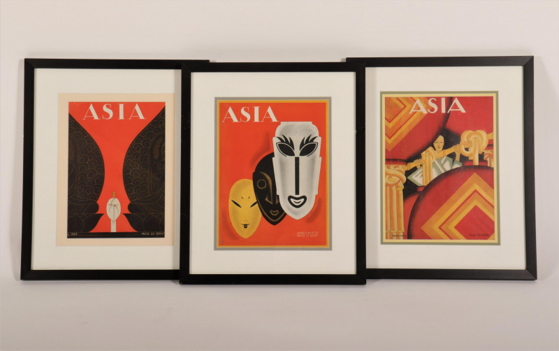 3 Framed Asia Magazine Covers, c 1920-30