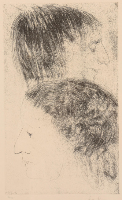 Image for Lot Leonard Baskin "Two Heads" Etching C1930