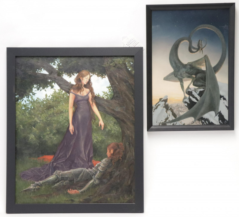 "Dragon" & "Maiden/Armor", 2 Oil on Canvas