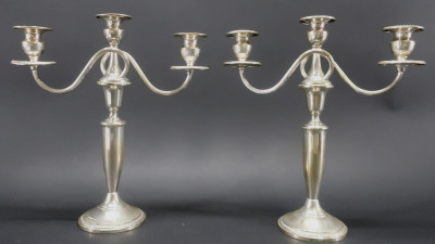 Image for Lot Pair Sterling Three Light Candelabra