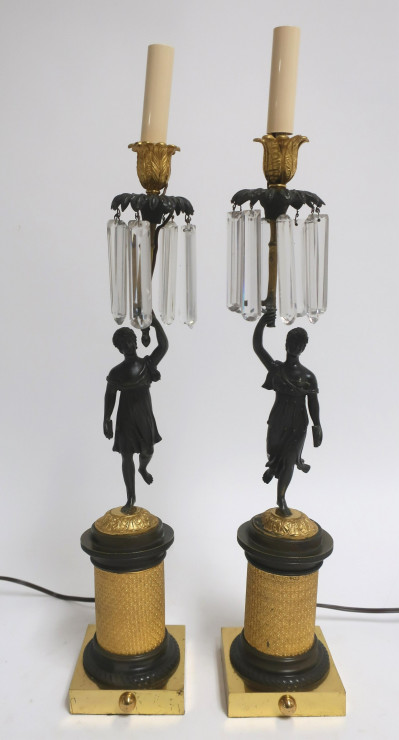 Image for Lot Empire Style Gilt & Patinated Metal Candlesticks