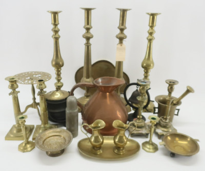 Image for Lot Large Metalware Group, mostly brass candlesticks