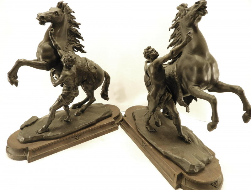 After G. Coustou, Pr Bronze Marly Horses & Figure