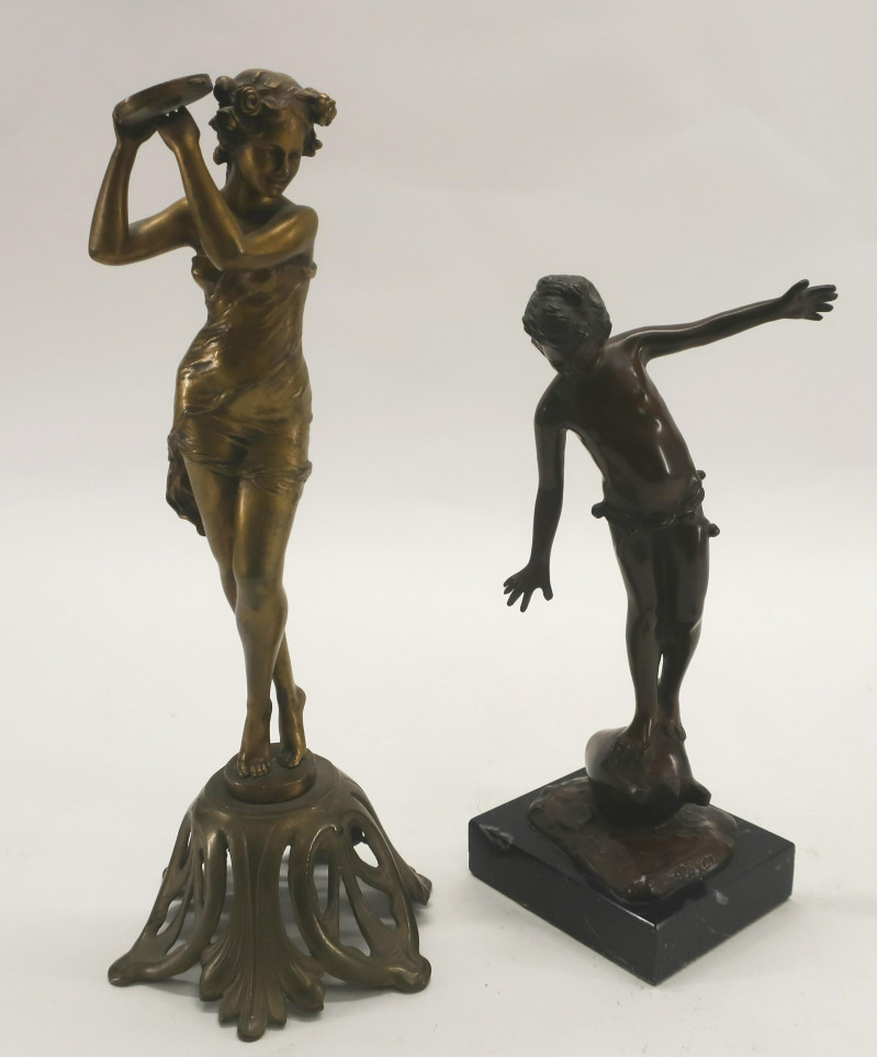 2 Bronze Figures, Tambourine Girl & Boy