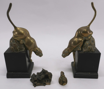 Image for Lot Pair Gilt Bronze Panthers, Lion & Bear Group