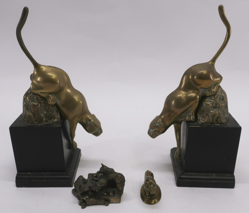 Pair Gilt Bronze Panthers, Lion & Bear Group