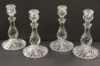 Image for Lot Set Baccarat Style Pressed Glass Candlesticks