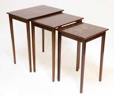 Image for Lot Nest of 3 Fruitwood Inlaid Mahog Nesting Tables