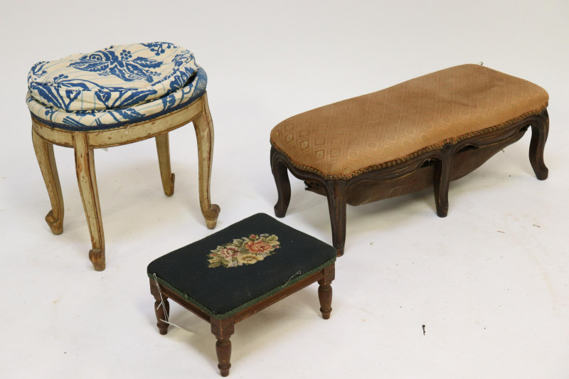 3 Footstools; Needlework, Louis XV Style