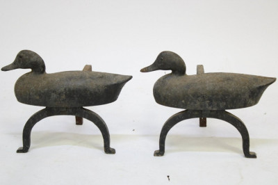 Image for Lot Pair Cast Iron Duck Andirons