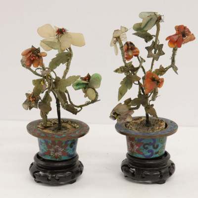 Image for Lot Pr Chinese Hardstone Bouquets in Cloisonné Pots