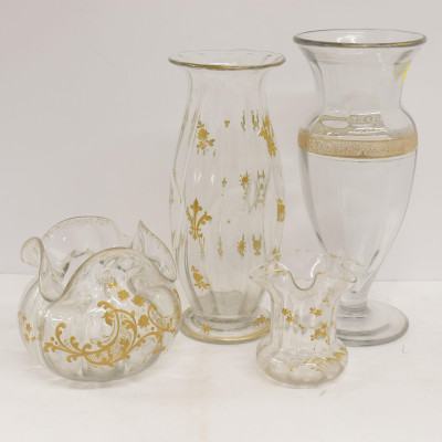 Image for Lot 4 Gilt Decorated Clear Glass Vases