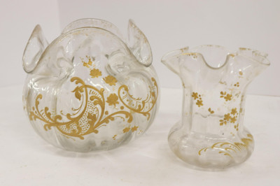4 Gilt Decorated Clear Glass Vases