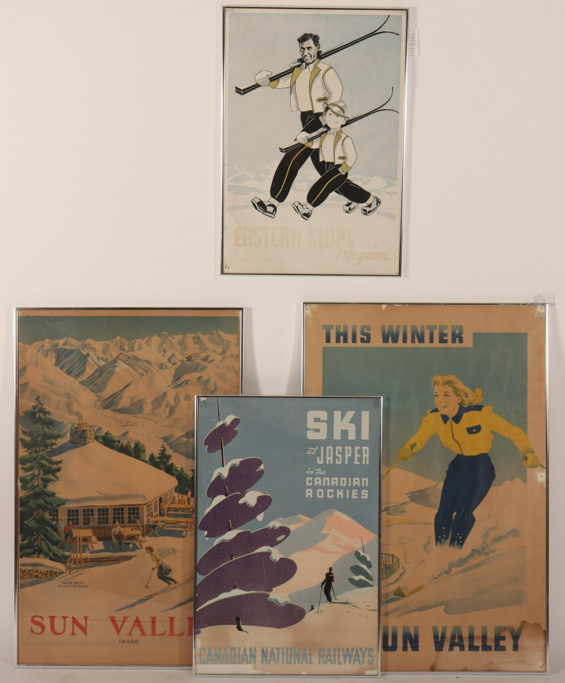4 Ski Travel Posters, Mid 20th C.