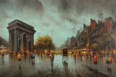 Image for Lot Paris Street Scene, Oil on Canvas