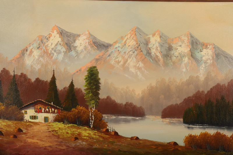 Mountains & Chalet, Oil on Canvas