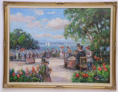 Afternoon Tea by the Lake, Oil on Canvas