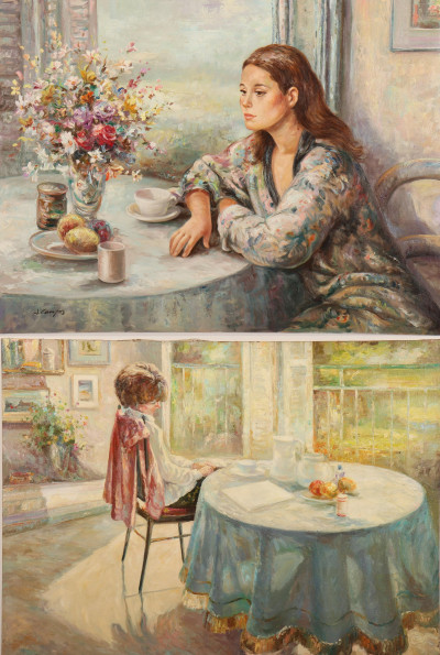 A. Cambos, 2 Paintings, Young Woman & Child