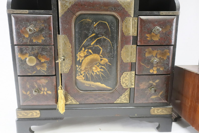 Japanese Lacquer Jewelry Cabinet & Shaving Stand
