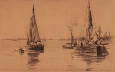 C.A. Platt - Etching Harbor Scene, c 1889
