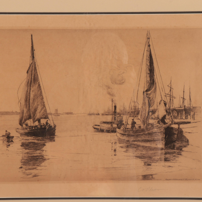 C.A. Platt - Etching Harbor Scene, c 1889