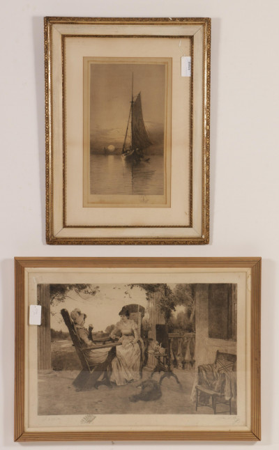 2 Large Prints; Sailboat, Garden