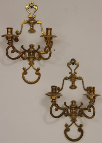 Image for Lot Pair Brass 2-Light Sconces