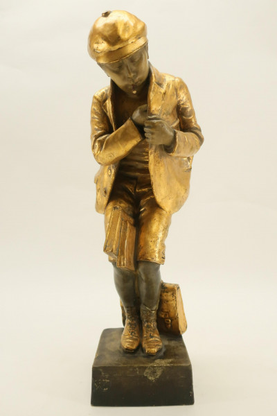 Image for Lot Gilt Painted Ceramic Sculpture of Schoolboy
