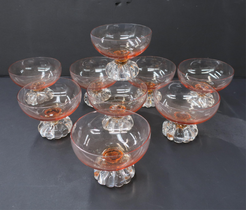 9 Amber & Clear Glass Compotes