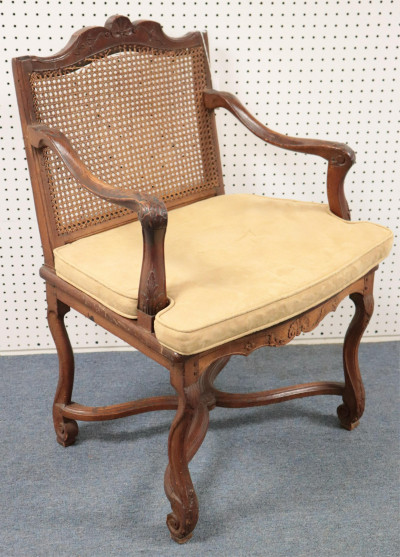 Image for Lot Louis XV Provincial Caned Fauteuil, 19th C.