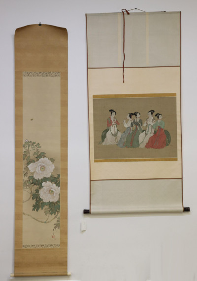 Image for Lot 2 Chinese Scrolls, Peonies & Musicians