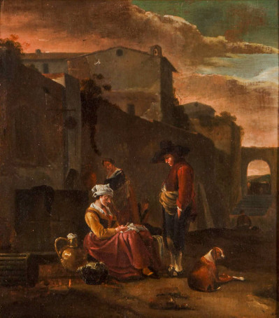 Thomas Wyck (1616-1677) - A Woman and Man at the Fountain