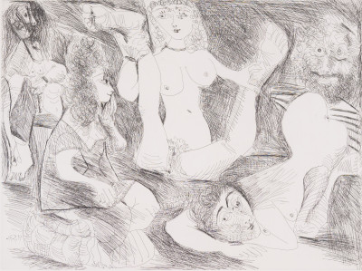 Pablo Picasso - Bain de Minuit, femmes surprises par un marin hilare (1971)