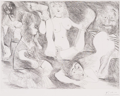 Pablo Picasso - Bain de Minuit, femmes surprises par un marin hilare