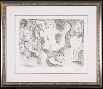 Pablo Picasso - Bain de Minuit, femmes surprises par un marin hilare