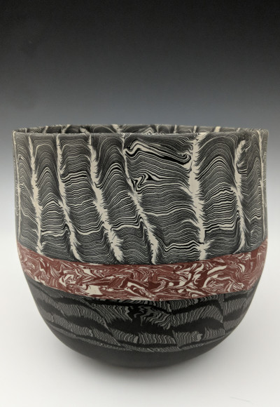 Thomas Hoadley - Black, white and brown nerikomi bowl