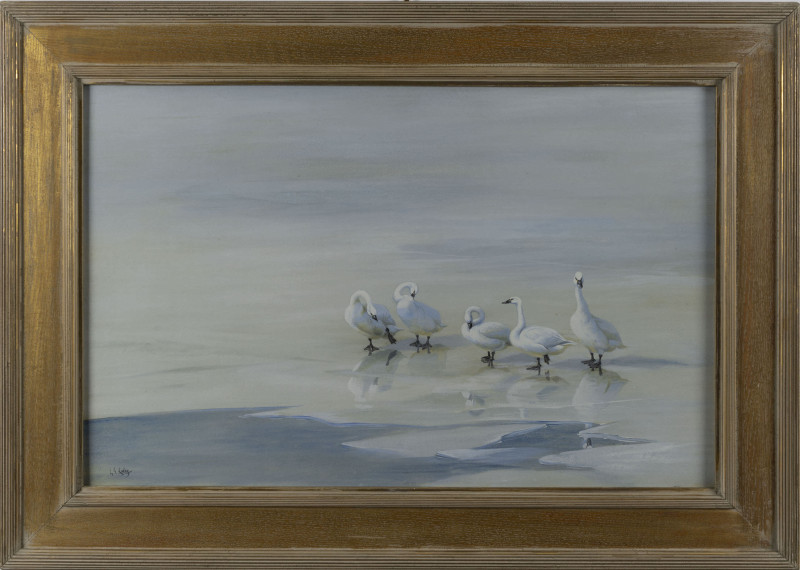 George Edward Lodge - Geese on frozen pond