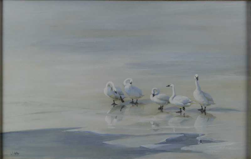 George Edward Lodge - Geese on frozen pond