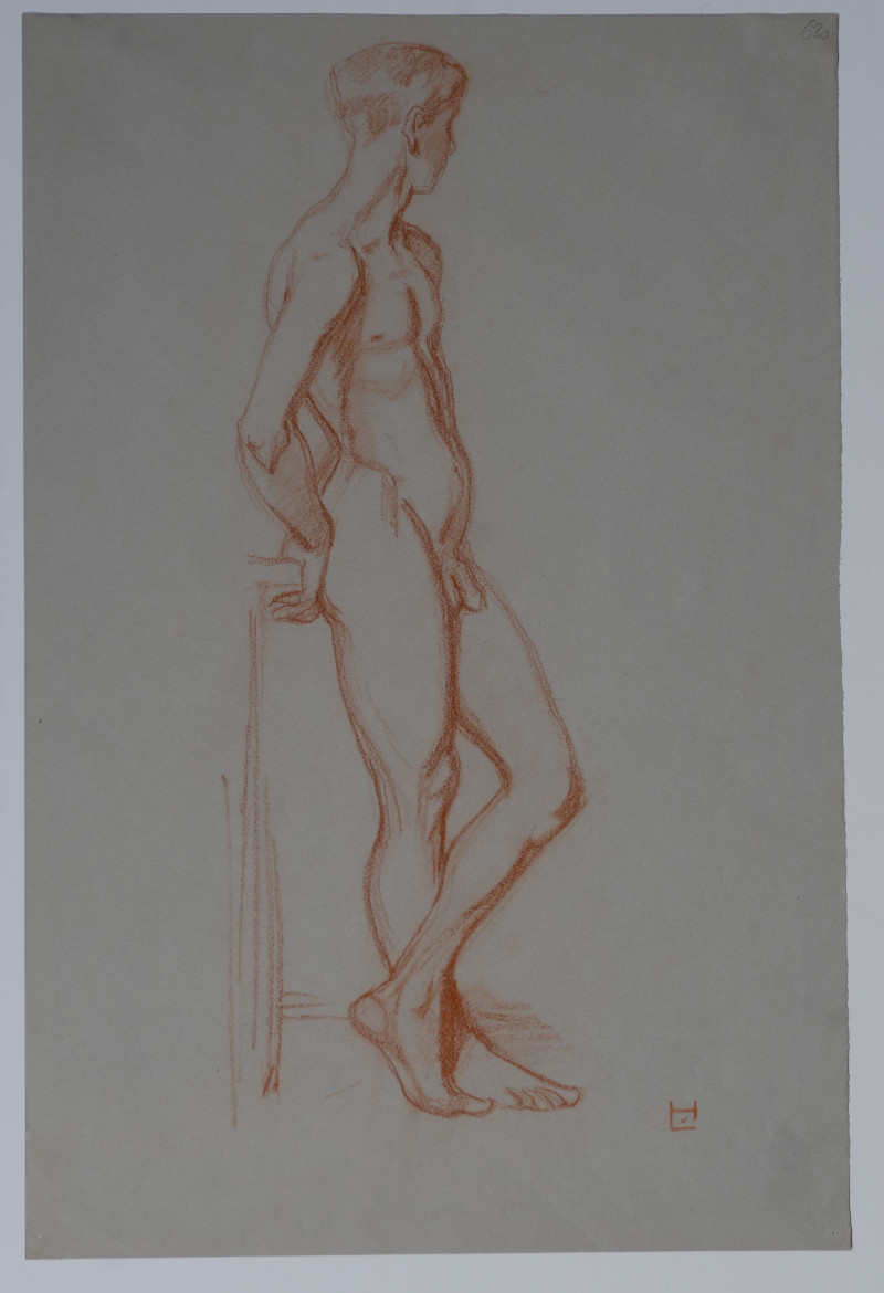 Ludwig von Hofmann - Nude boy drawing (Red)