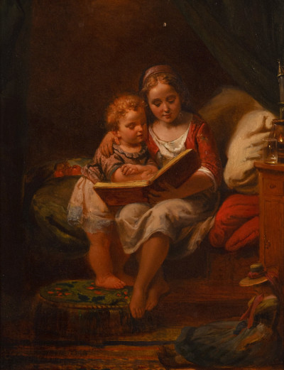 Unknown Artist - Girl reading to boy