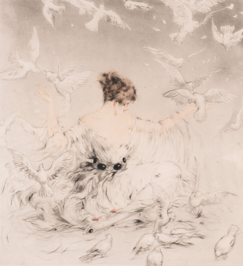 Louis Icart - Lady with Doves