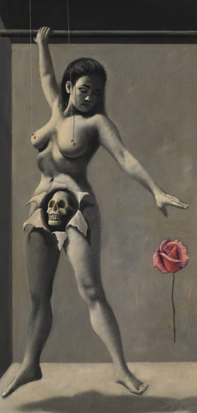 Image for Lot Neil Alfred Greene - Untitled (Suspended nude with skull and rose)